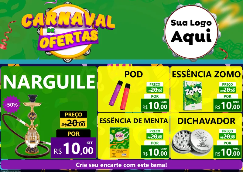 Modelo de Encarte para Encarte A4 Horizontal com o tema Carnaval de Ofertas para Tabacaria