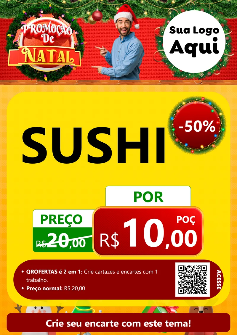 Modelo de Cartaz para Cartaz A4 Vertical com o tema Promoção de Natal para Comida japonesa