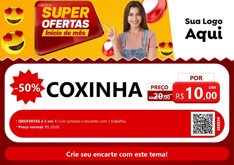 Modelo de Cartaz para Cartaz A4 Horizontal com o tema Super Ofertas Inicio De mês para Salgadaria