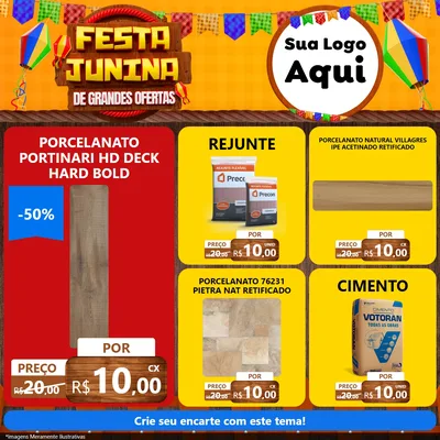 Modelo de Rede Social para Feed Facebook com o tema Festa Junina de Grandes Ofertas para Pisos e revestimentos
