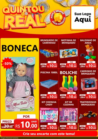 Modelo de Encarte para Encarte A4 Vertical com o tema Quintou do Real para Brinquedos