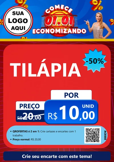 Modelo de Cartaz para Cartaz A4 Vertical com o tema Comece 1º de Janeiro Economizando para Peixaria