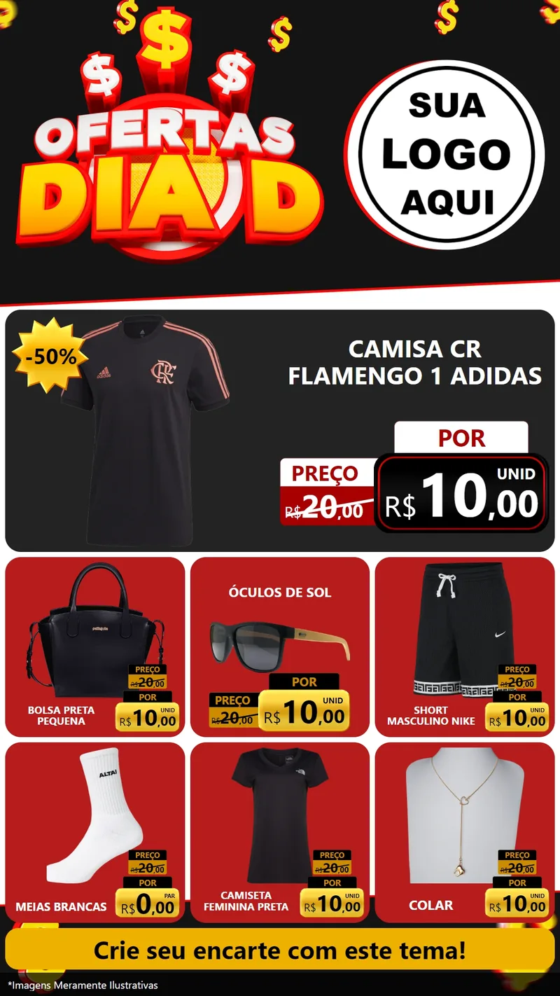 Modelo de Rede Social para Stories com o tema Ofertas Dia D para Roupas e acessórios