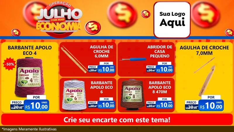 Modelo de TV para TV Horizontal com o tema Operação Julho Com Mais Economia para Armarinho e Aviamentos