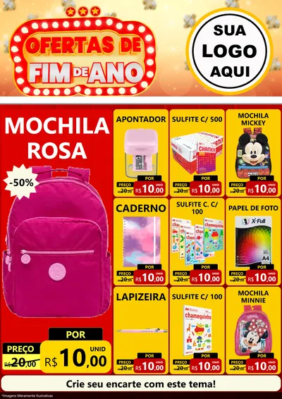 Modelo de Encarte para Encarte A4 Vertical com o tema Ofertas de Fim de Ano para Papelaria