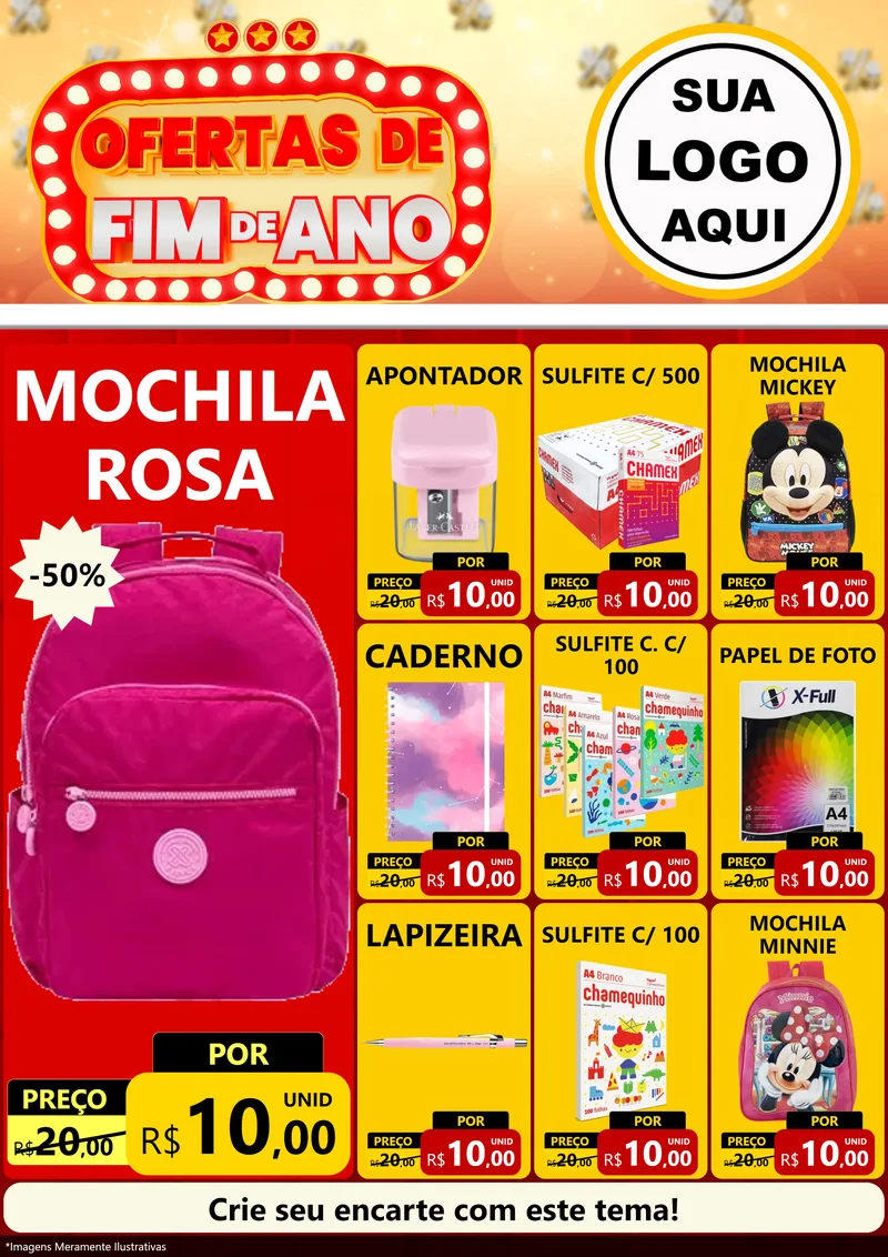 Modelo de Encarte para Encarte A4 Vertical com o tema Ofertas de Fim de Ano para Papelaria