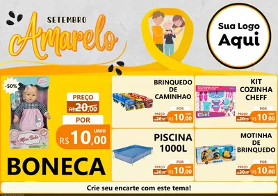 Modelo de Encarte para Encarte A4 Horizontal com o tema Setembro Amarelo para Brinquedos