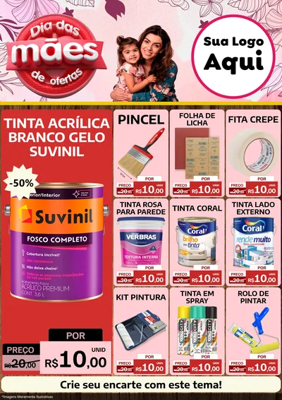 Modelo de Encarte para Encarte A4 Vertical com o tema Dia Das Mães De Ofertas para Tintas e Ferramentas