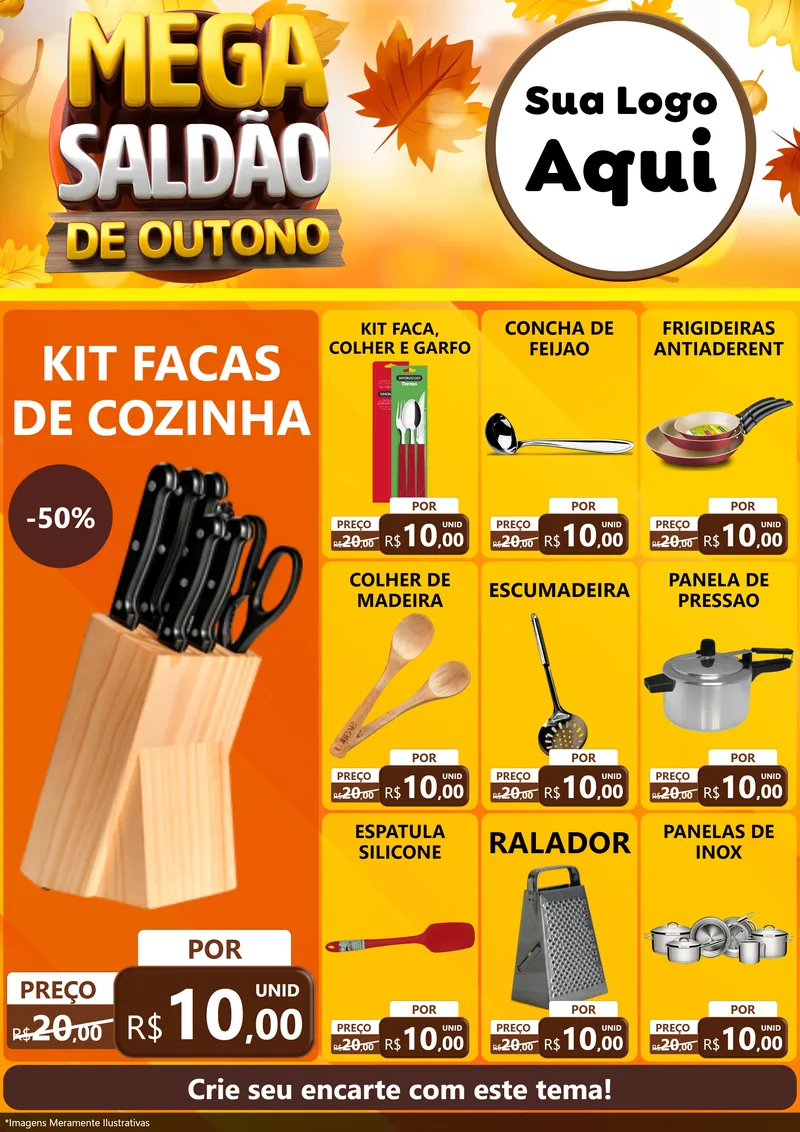 Modelo de Encarte para Encarte A4 Vertical com o tema Mega Saldão de Outono para Utilidades Domésticas