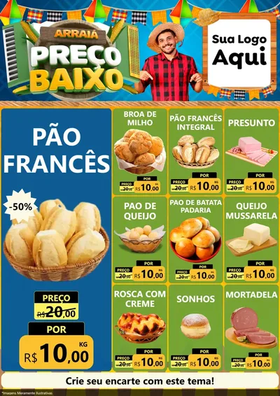 Modelo de Encarte para Encarte A4 Vertical com o tema Arraiá de Preço Baixo - Junina para Padaria