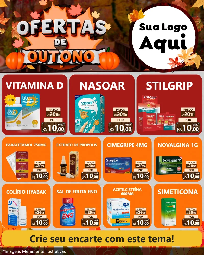 Modelo de Rede Social para Feed Instagram com o tema Ofertas de Outono para Farmácia