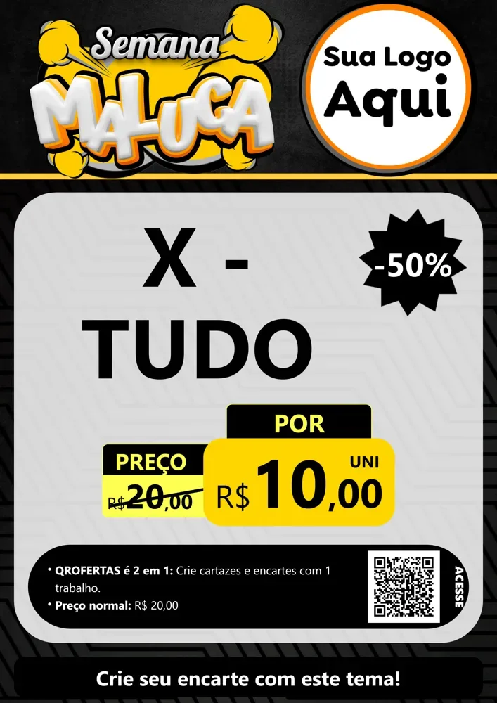 Modelo de Cartaz para Cartaz A4 Vertical com o tema Semana Maluca para Hamburgueria