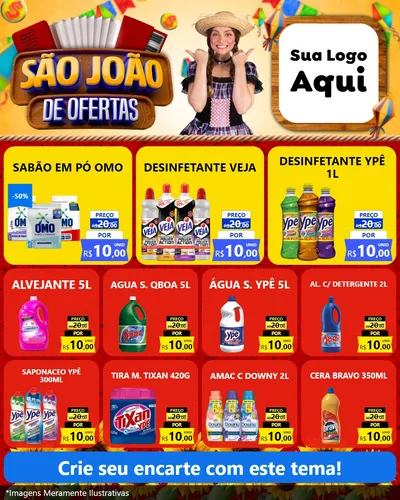 Modelo de Rede Social para Feed Instagram com o tema São João de Ofertas para Produtos de Limpeza