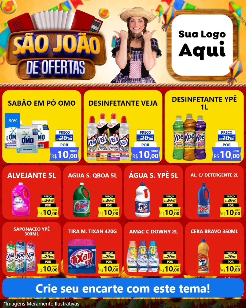 Modelo de Rede Social para Feed Instagram com o tema São João de Ofertas para Produtos de Limpeza