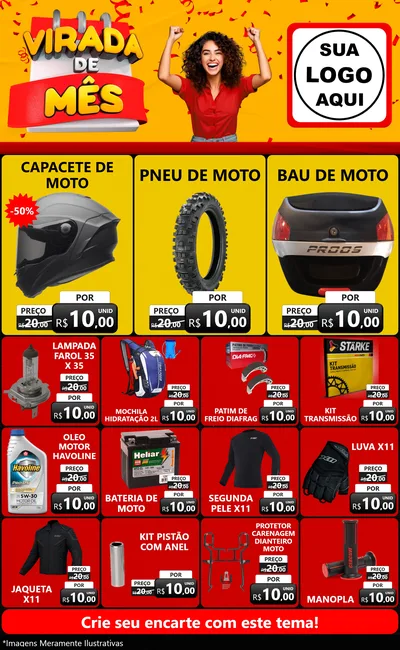 Modelo de Encarte para Encarte Grande com o tema Virada de Mês para Moto peças
