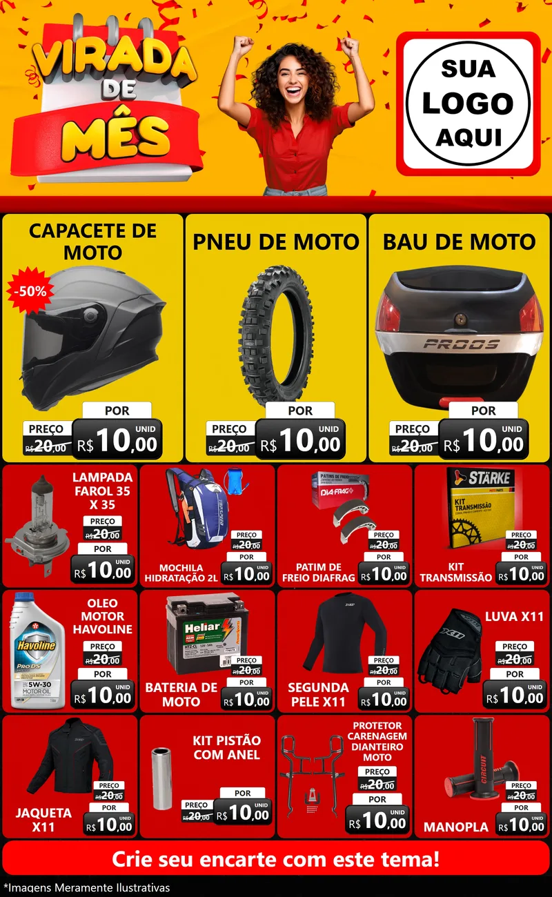 Modelo de Encarte para Encarte Grande com o tema Virada de Mês para Moto peças