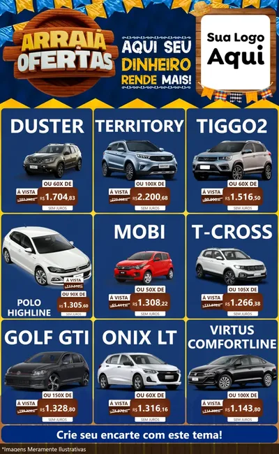 Modelo de Encarte para Encarte Grande com o tema Arraiá de Ofertas - Junina para Concessionaria de Carros