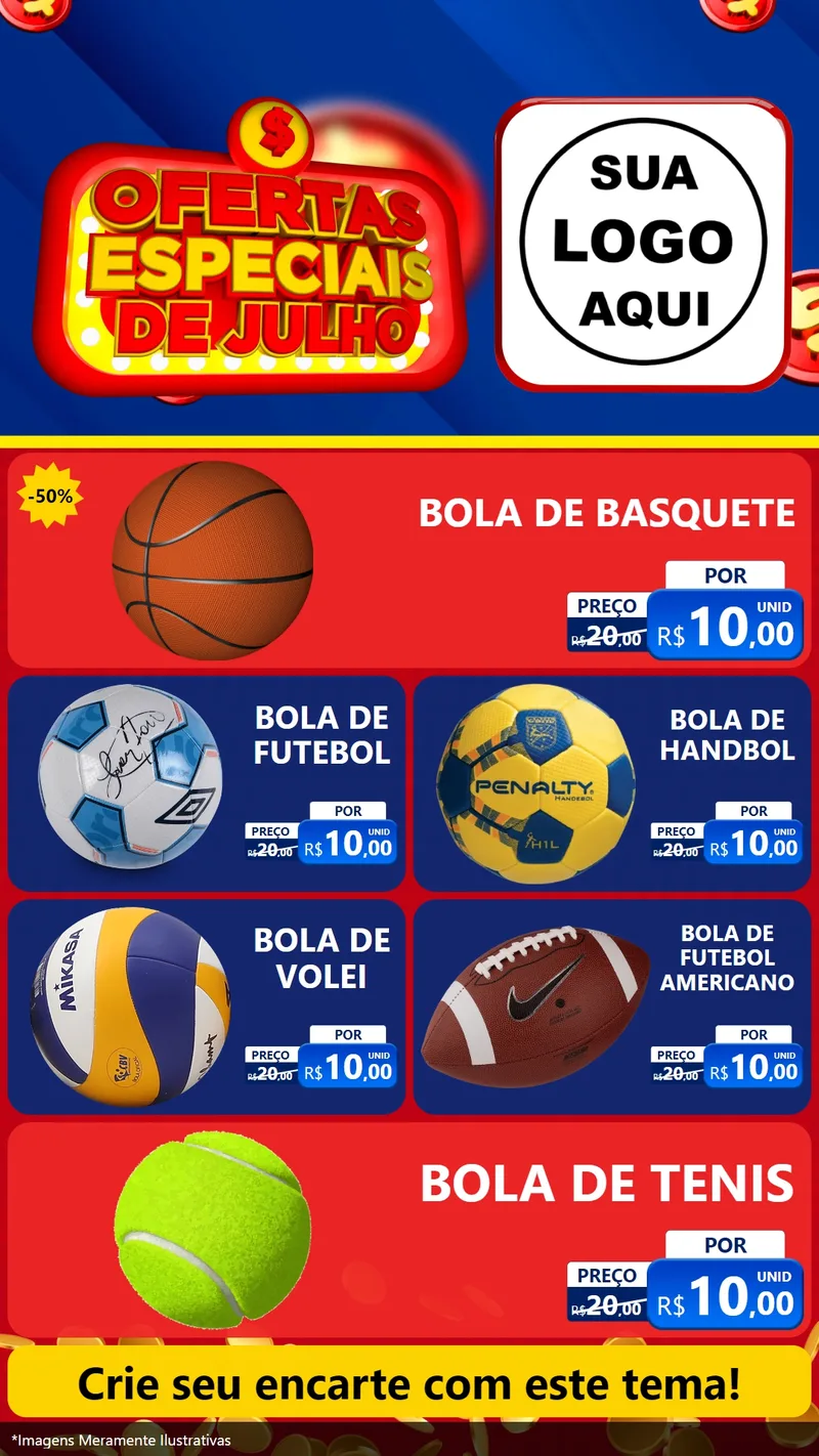 Modelo de TV para TV Vertical com o tema Ofertas Especiais de Julho para Artigos Esportivos