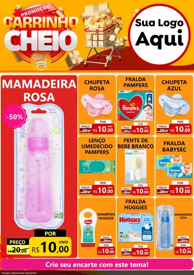 Modelo de Encarte para Encarte A4 Vertical com o tema Promoção carrinho cheio para Bebês