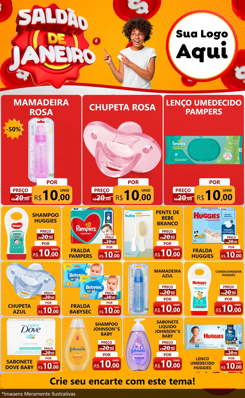 Modelo de Encarte para Encarte Grande com o tema Saldão de Janeiro para Bebês