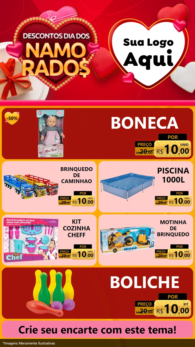 Modelo de TV para TV Vertical com o tema Descontos Dia dos Namorados para Brinquedos