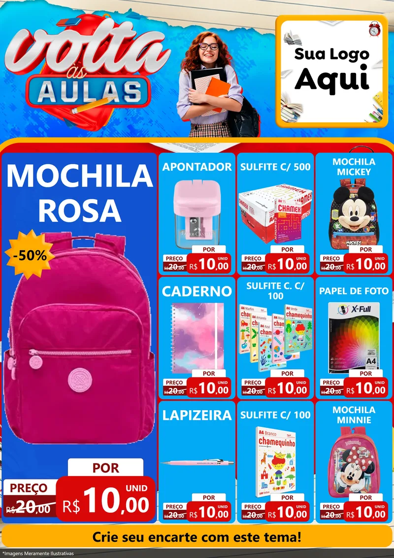 Modelo de Encarte para Encarte A4 Vertical com o tema Volta às Aulas para Papelaria
