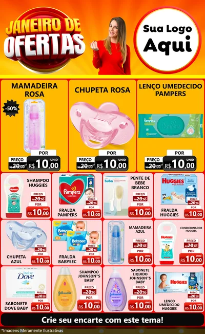 Modelo de Encarte para Encarte Grande com o tema Janeiro de Ofertas para Bebês