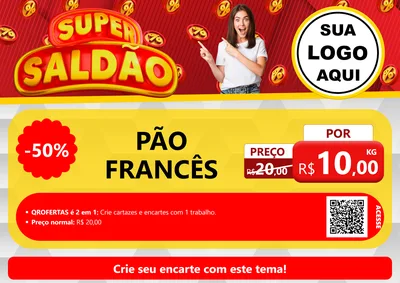Modelo de Cartaz para Cartaz A4 Horizontal com o tema Super Saldão para Padaria