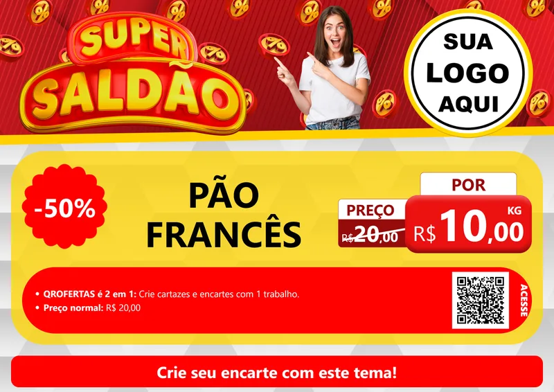 Modelo de Cartaz para Cartaz A4 Horizontal com o tema Super Saldão para Padaria