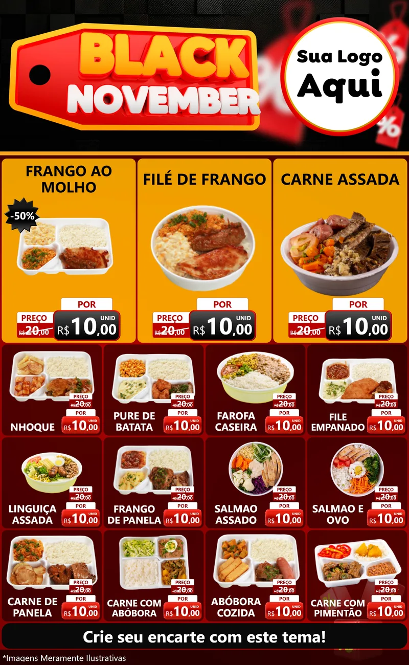 Modelo de Encarte para Encarte Grande com o tema Black November para Restaurante