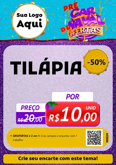 Modelo de Cartaz para Cartaz A4 Vertical com o tema Pré Carnaval de Ofertas para Peixaria