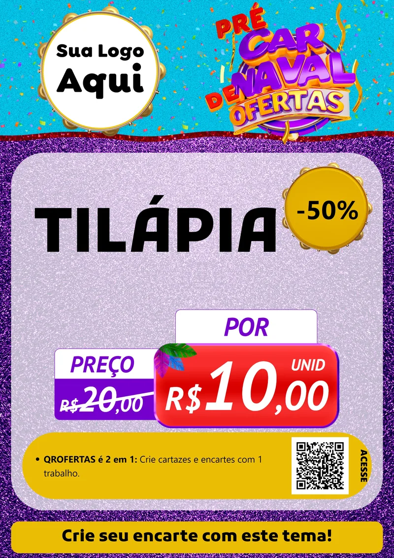 Modelo de Cartaz para Cartaz A4 Vertical com o tema Pré Carnaval de Ofertas para Peixaria