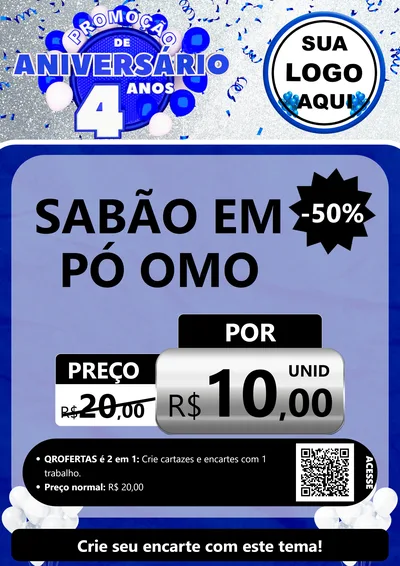 Modelo de Cartaz para Cartaz A4 Vertical com o tema Promoção de Aniversário - 4 Anos para Produtos de Limpeza