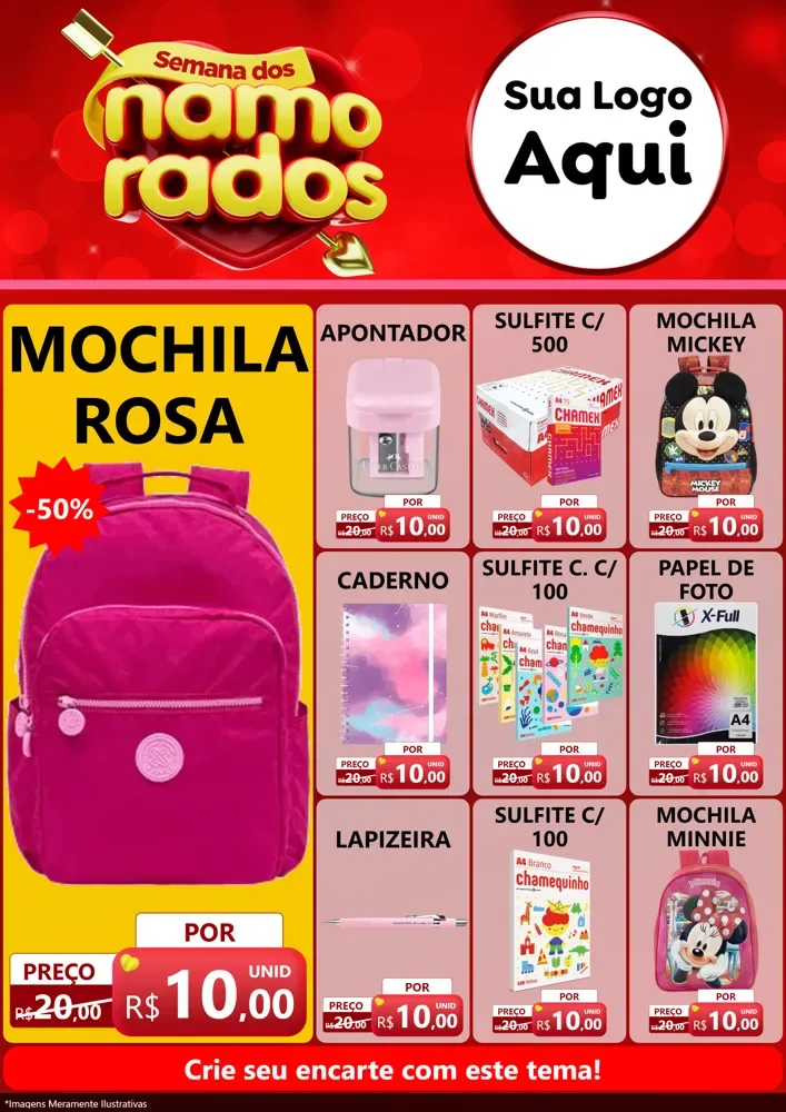 Modelo de Encarte para Encarte A4 Vertical com o tema Semana dos namorados para Papelaria