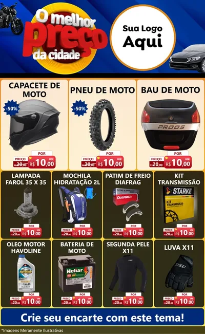 Modelo de Encarte para Encarte Grande com o tema O Melhor Preço da Cidade - Auto e Motopeças para Moto peças