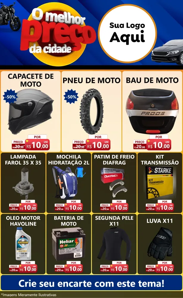 Modelo de Encarte para Encarte Grande com o tema O Melhor Preço da Cidade - Auto e Motopeças para Moto peças