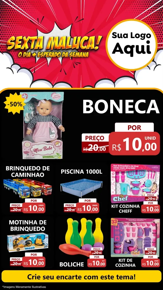 Modelo de Rede Social para Stories com o tema Sexta Maluca! para Brinquedos