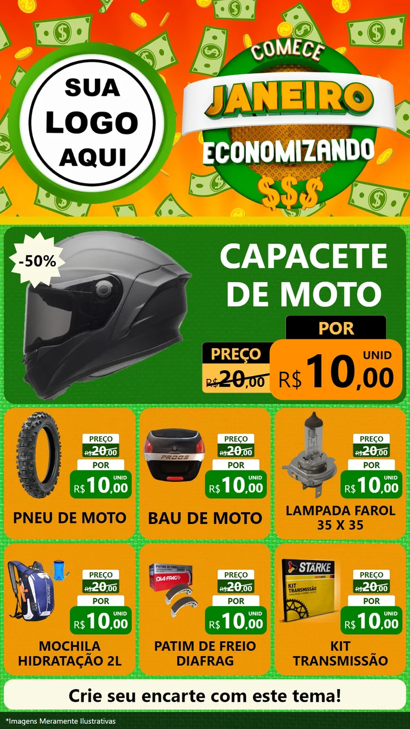 Modelo de Rede Social para Stories com o tema Comece Janeiro Economizando para Moto peças