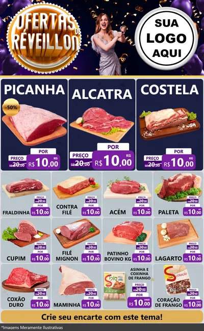 Modelo de Encarte para Encarte Grande com o tema Ofertas de Réveillon para Açougue