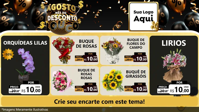 Modelo de TV para TV Horizontal com o tema Agosto Mês do Desconto Louco para Floricultura e jardim