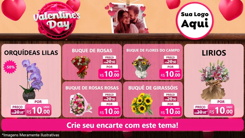 Modelo de TV para TV Horizontal com o tema Valentine's Day para Floricultura e jardim