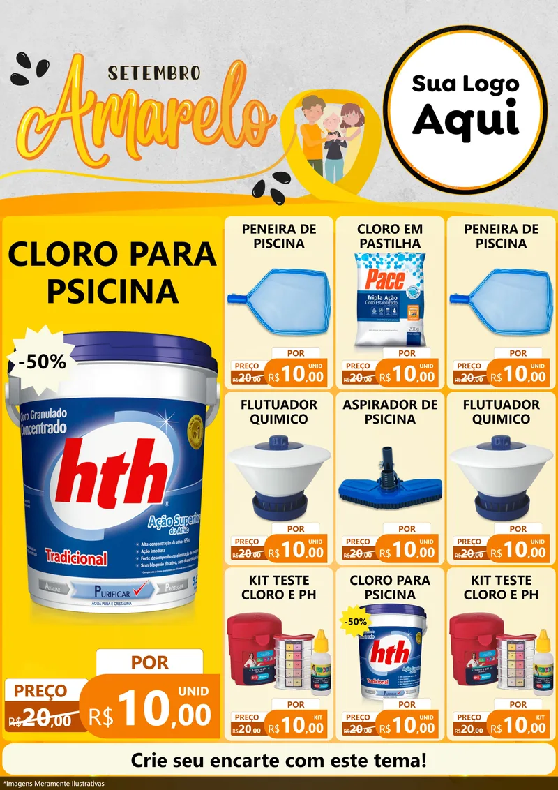 Modelo de Encarte para Encarte A4 Vertical com o tema Setembro Amarelo para Produtos para Piscina
