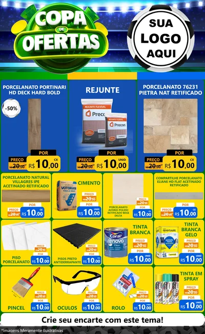 Modelo de Encarte para Encarte Grande com o tema Copa de Ofertas para Pisos e revestimentos