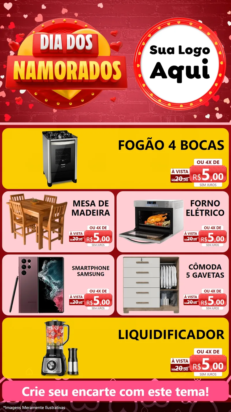 Modelo de TV para TV Vertical com o tema Dia Dos Namorados para Móveis e Eletro
