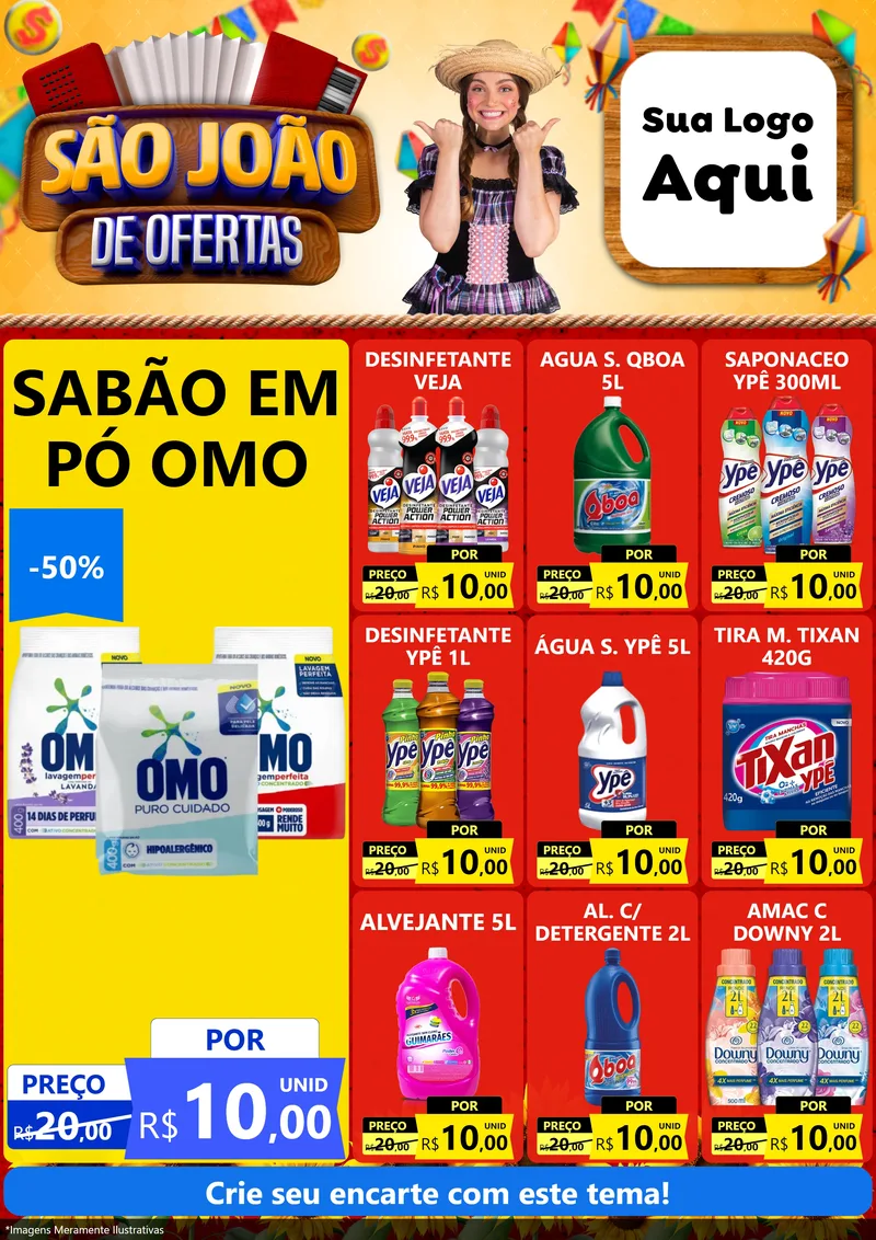 Modelo de Encarte para Encarte A4 Vertical com o tema São João de Ofertas para Produtos de Limpeza