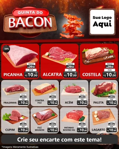 Modelo de Rede Social para Feed Instagram com o tema Quinta do Bacon para Açougue