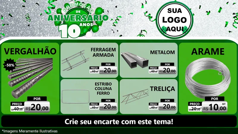 Modelo de TV para TV Horizontal com o tema Promoção de Aniversário - 10 Anos para Ferragens