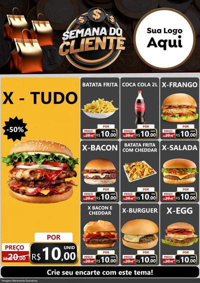 Modelo de Encarte para Encarte A4 Vertical com o tema Semana do Cliente para Hamburgueria