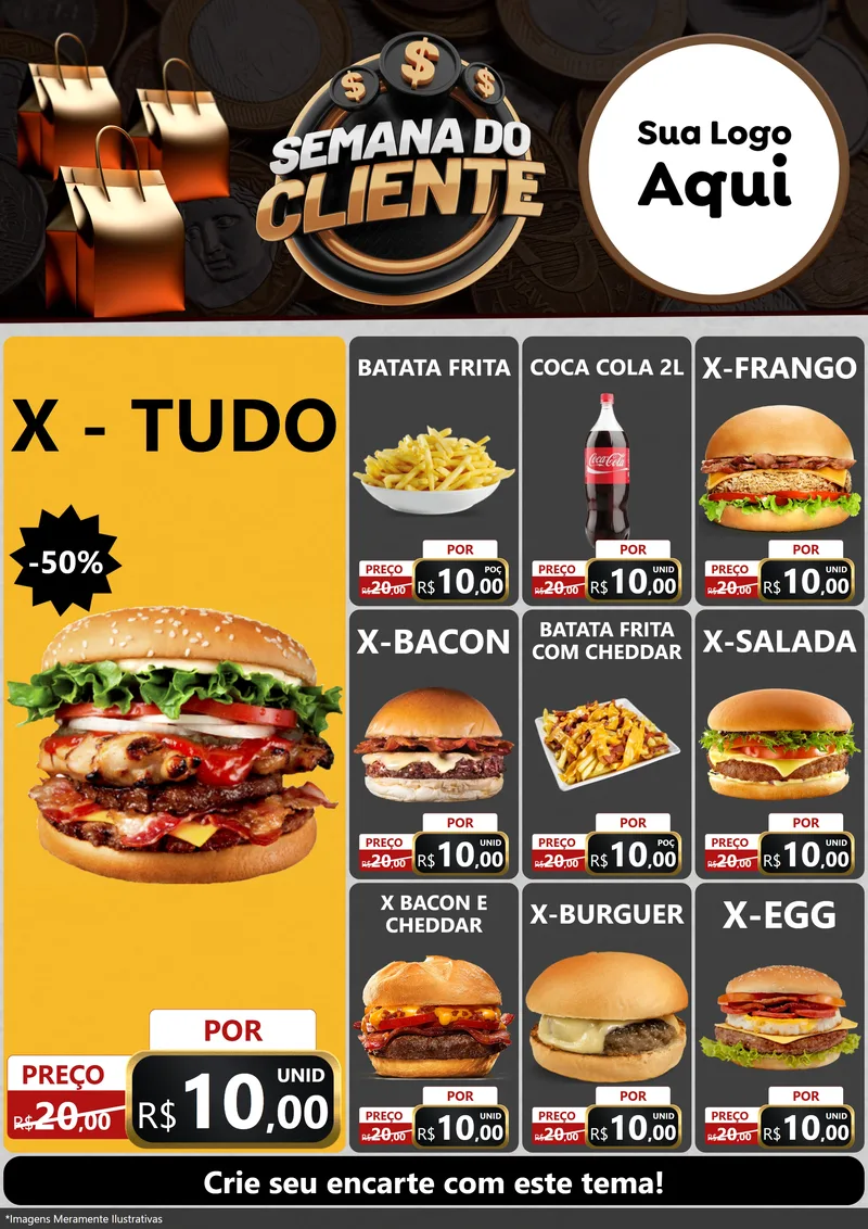 Modelo de Encarte para Encarte A4 Vertical com o tema Semana do Cliente para Hamburgueria