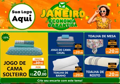 Modelo de Encarte para Encarte A4 Horizontal com o tema Janeiro - Economia Garantida para Cama, Mesa e Banho